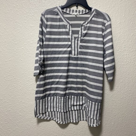 ava james tunic top xl gray white extra large stripes lightweight tt - Picture 1 of 11